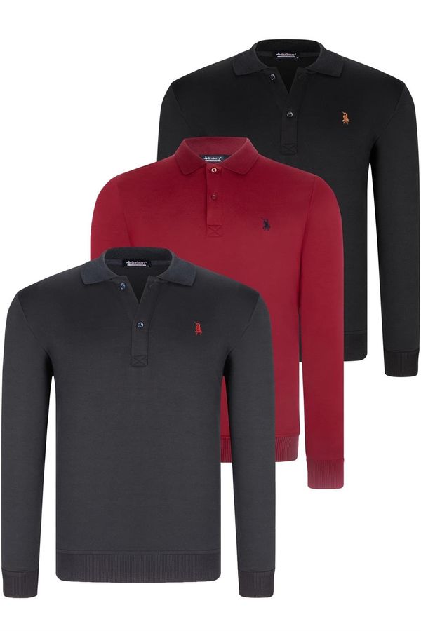 dewberry TRIPLE SET V4007 DEWBERRY MEN'S SWEATSHIRT-BLACK-NAVY-BURGUNDY