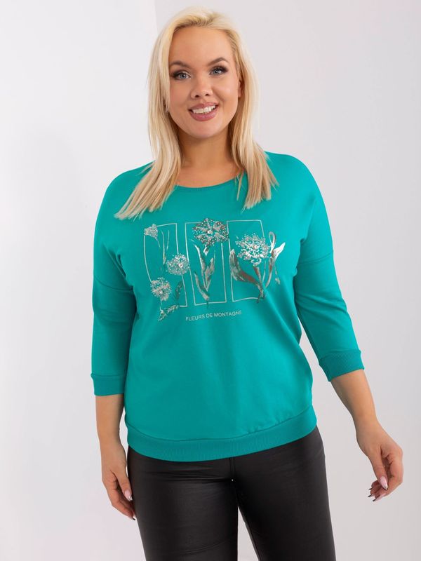 Fashionhunters Turquoise blouse in a larger size with 3/4 sleeves