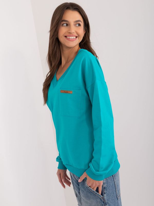 Fashionhunters Turquoise plain blouse with long sleeves
