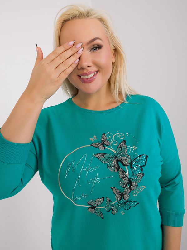 Fashionhunters Turquoise plus size blouse with a round neckline