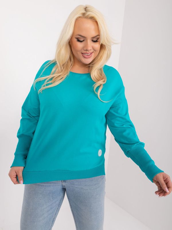 Fashionhunters Turquoise plus-size cotton blouse with slits