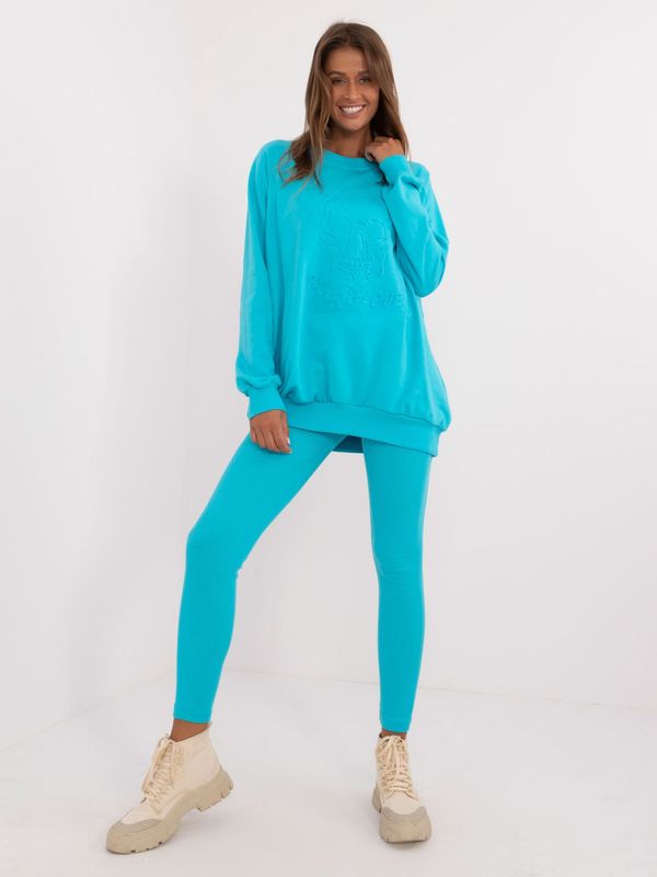 Fashionhunters Turquoise tracksuit with oversize sweatshirt