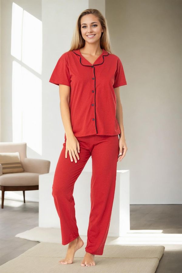 dewberry U4716 Dewberry Womens Short Sleeve Pyjama Set-RED