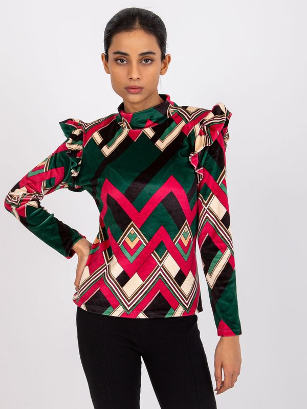 Fashionhunters Velor blouse Annabel with green and pink pattern