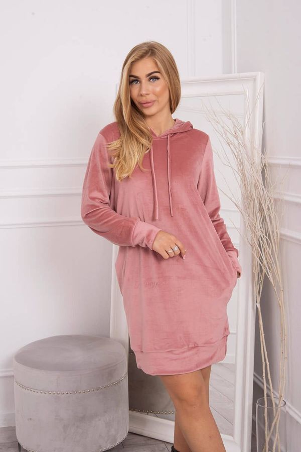 Kesi Velor dress with a hood dark pink