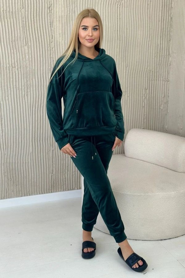 Kesi Velour set kangaroo sweatshirt + trousers dark green