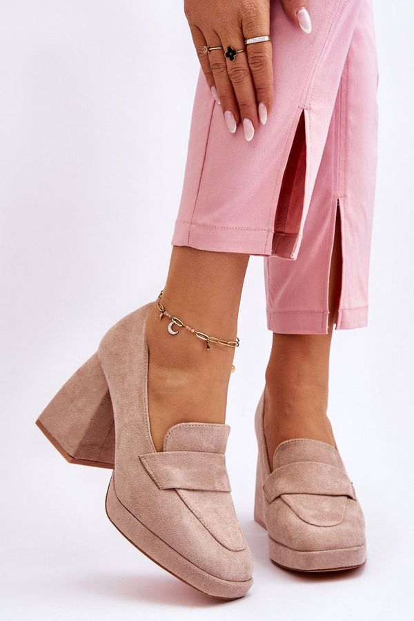 VINCEZA VINCEZA Suede Pumps On A Chunky Heel And Platform Beige Adriel