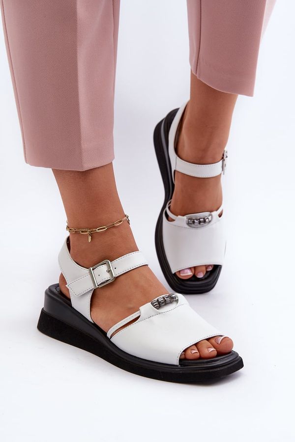 Kesi Vinceza White Women's Leather Wedge Sandals