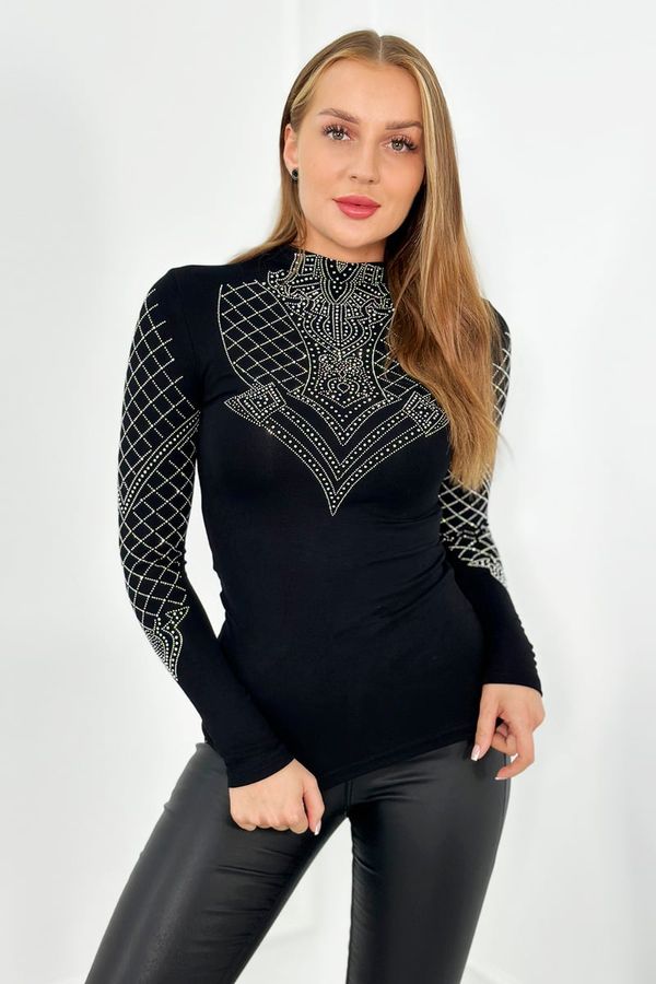 Kesi Viscose blouse decorated on neckline and sleeves black