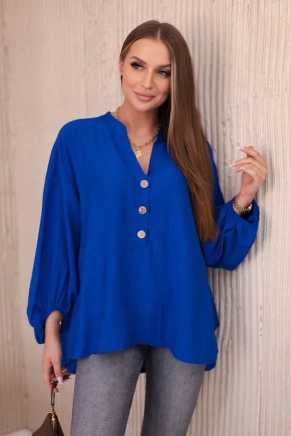Kesi Viscose blouse with a longer back cornflower blue