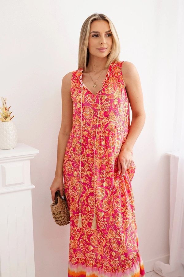 Kesi Viscose dress with a tie-down neckline in fuchsia