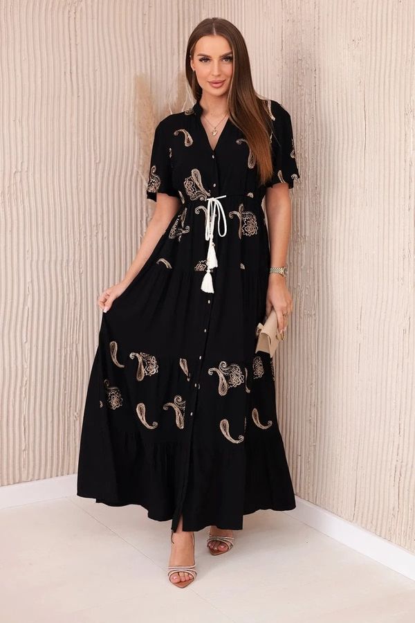 Kesi Viscose dress with black embroidered pattern