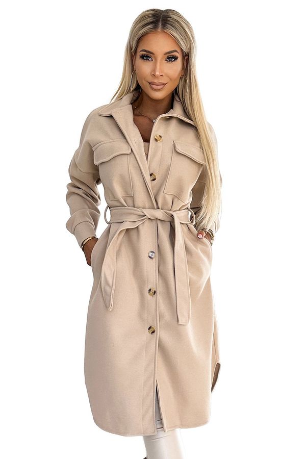 NUMOCO Warm coat with pockets, buttons and tie at the waist Numoco