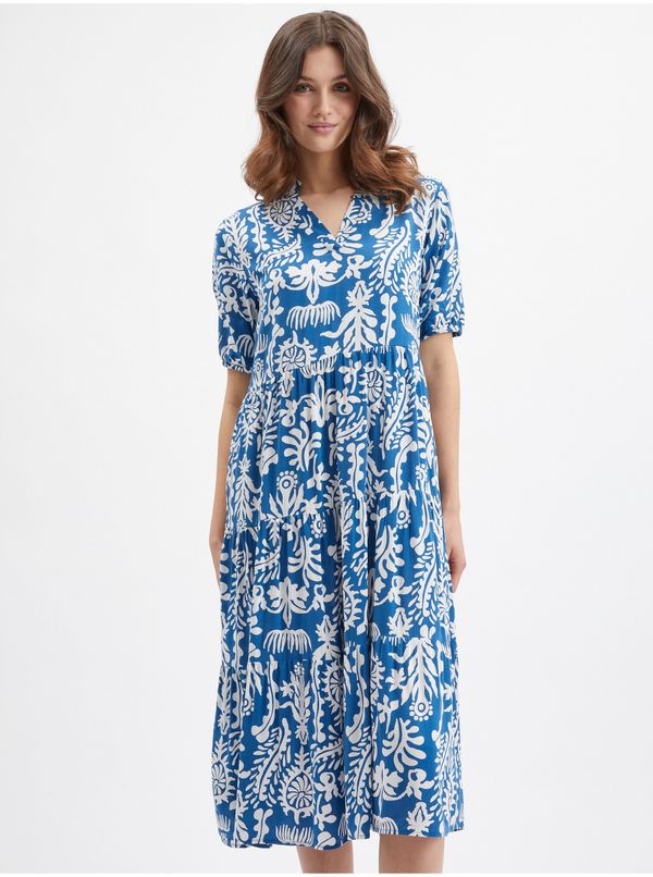 Orsay White and blue patterned midi dress ORSAY