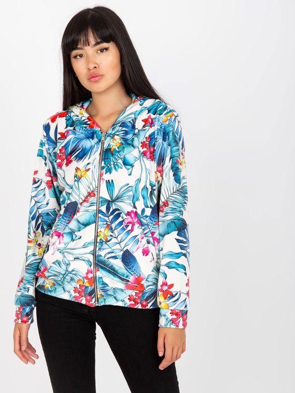 Fashionhunters White and blue zippered sweatshirt with print RUE PARIS