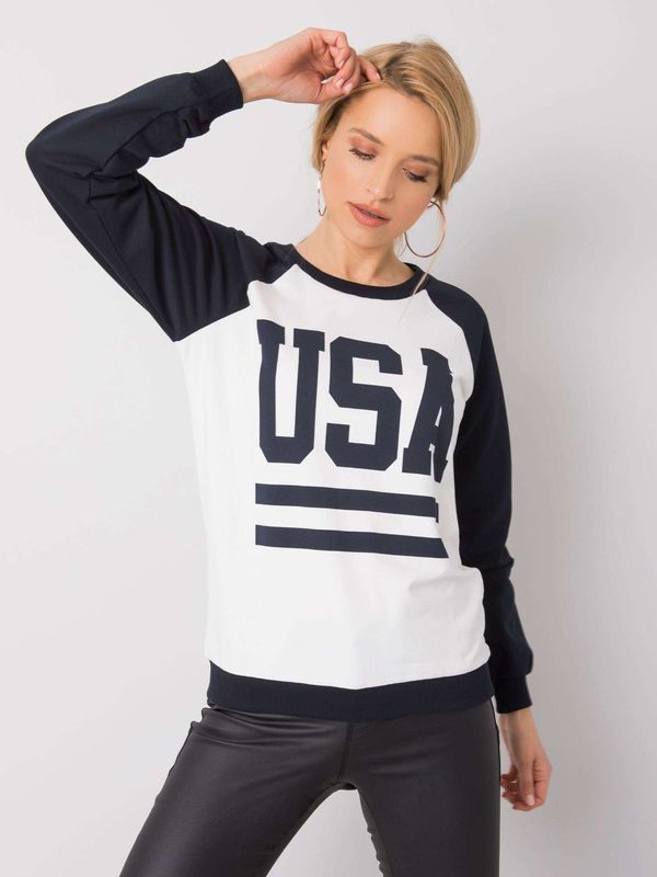 Fashionhunters White and dark blue sweatshirt with Samantha RUE PARIS print