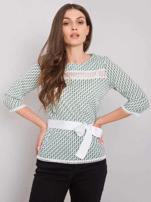 Fashionhunters White and green blouse with colorful patterns