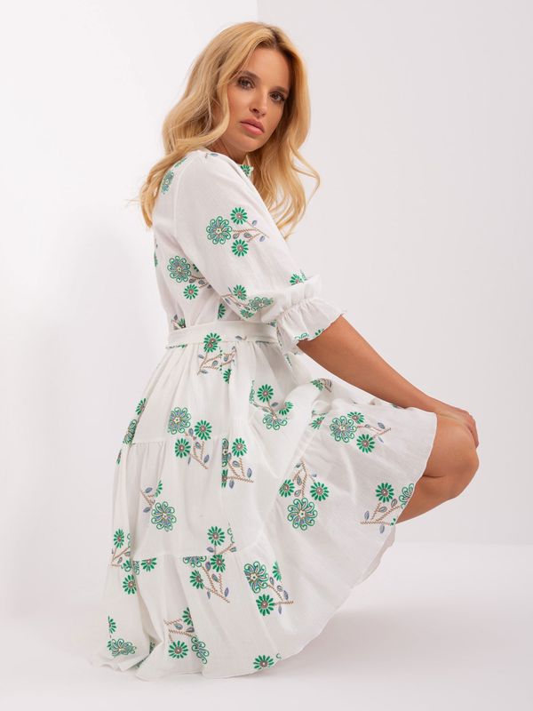 Fashionhunters White and green cotton dress with frill