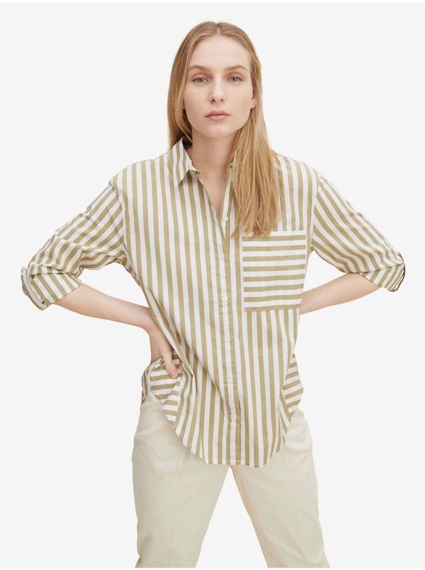Tom Tailor White and Green Ladies Striped Shirt Tom Tailor - Women