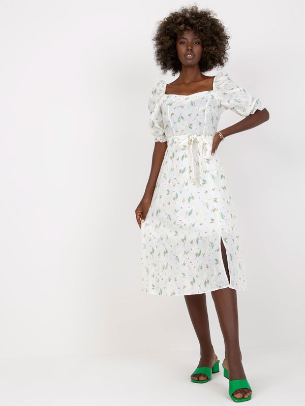 Fashionhunters White and green midi dress with print and embroidery
