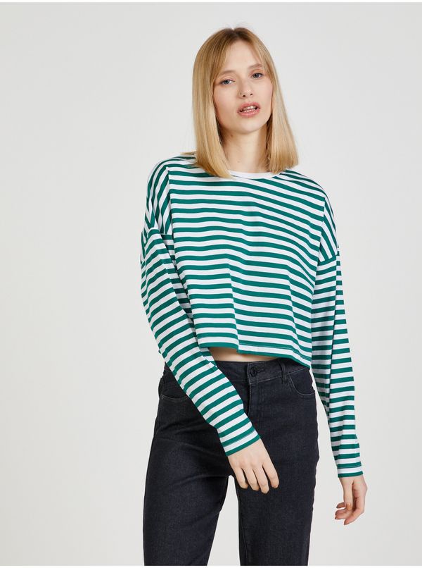 Noisy May White and Green Striped T-Shirt Noisy May Frida - Women