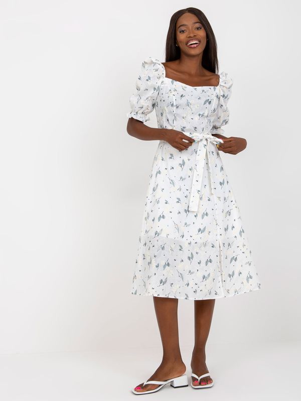 Fashionhunters White and grey midi dress with print and embroidery