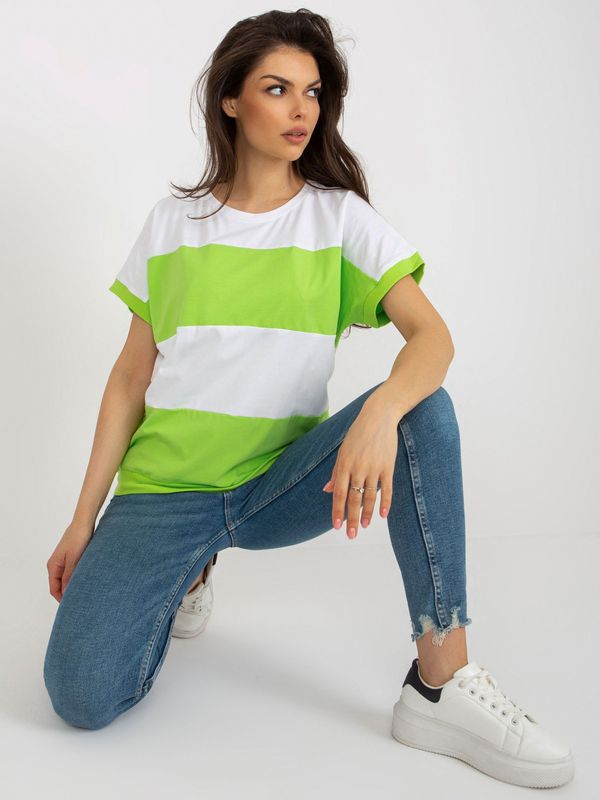 Fashionhunters White and light green basic blouse with short sleeves