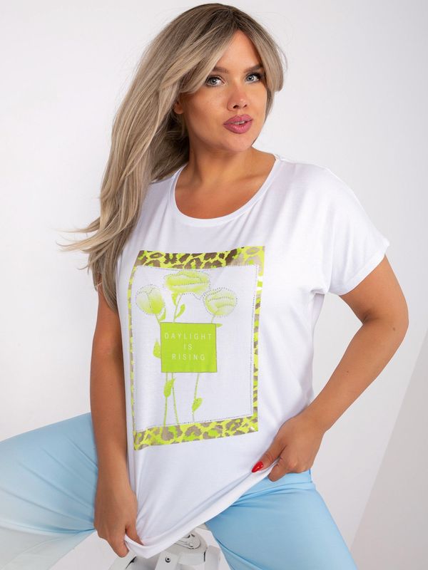 Fashionhunters White and light green blouse plus size with application