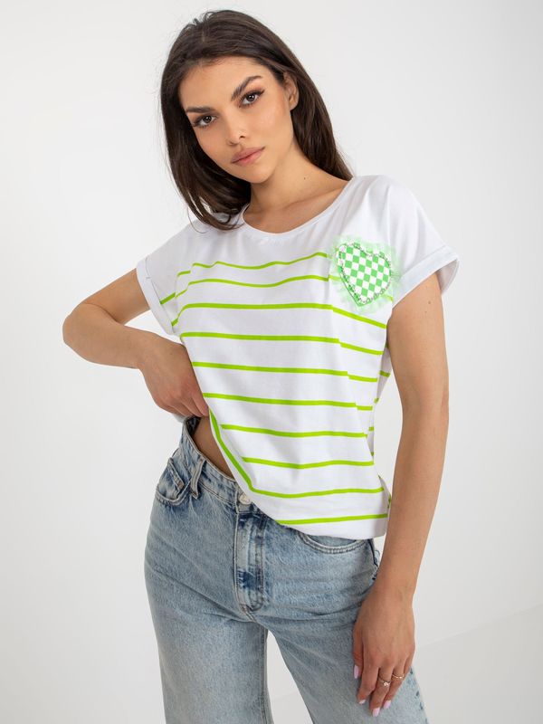 Fashionhunters White and light green striped blouse with application