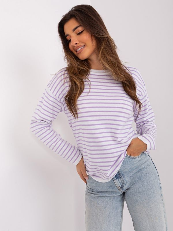 Fashionhunters White and light purple oversize sweater with wool