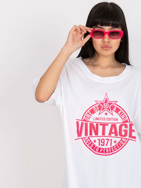 Fashionhunters White and pink loose T-shirt with app