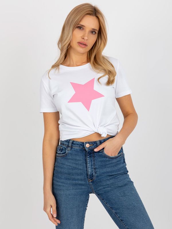 Fashionhunters White and pink women's T-shirt with BASIC FEEL GOOD print