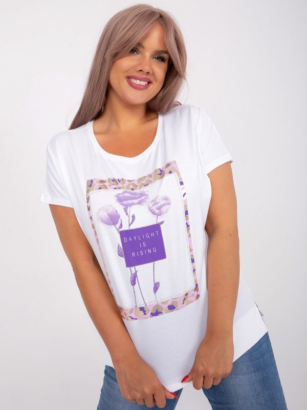 Fashionhunters White and purple blouse plus size with rhinestones