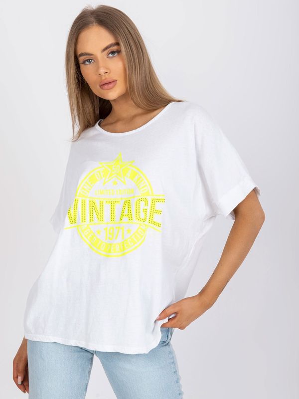 Fashionhunters White and yellow women's T-shirt with application and print
