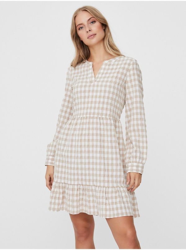 Vero Moda White-beige plaid dress VERO MODA Kimi - Women