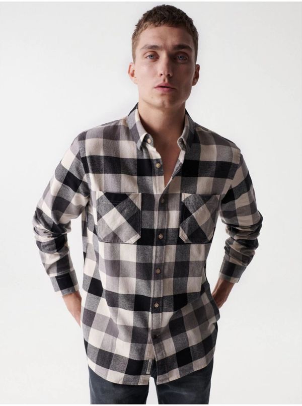 Salsa Jeans White-black Mens Checkered Shirt Salsa Jeans - Mens