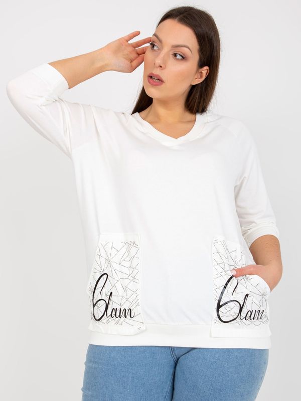 Fashionhunters White blouse of larger size with application of rhinestones