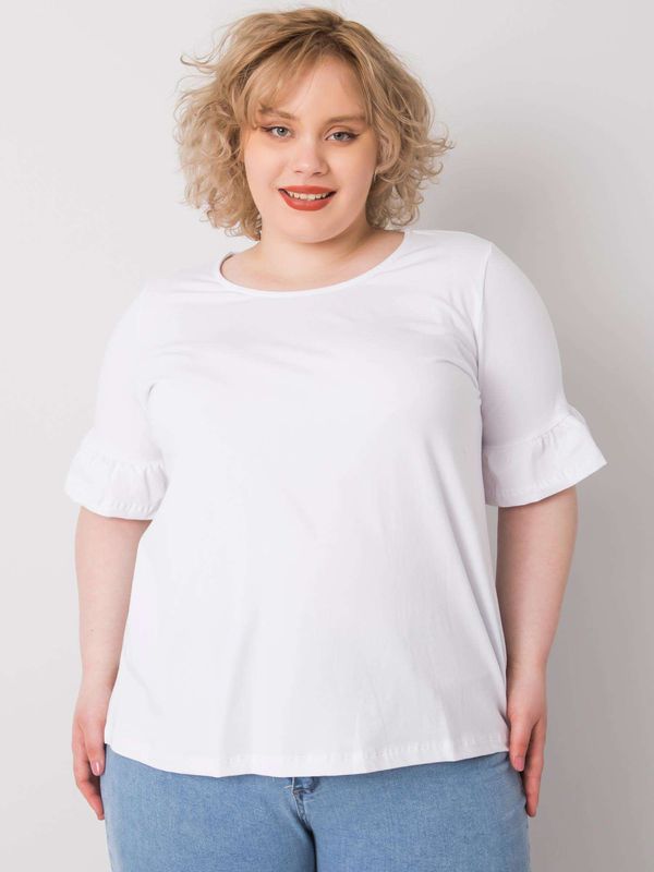 Fashionhunters White blouse size Plus with decorative sleeves