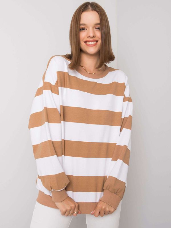 Fashionhunters White-camel sweatshirt without striped hood