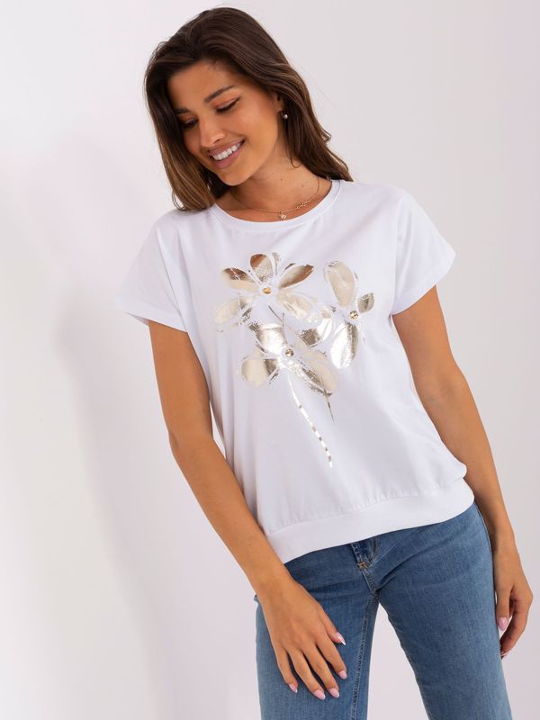Fashionhunters White cotton blouse with print RUE PARIS