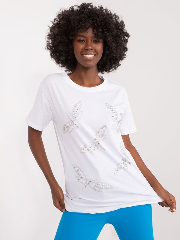 Fashionhunters White cotton T-shirt with appliqués
