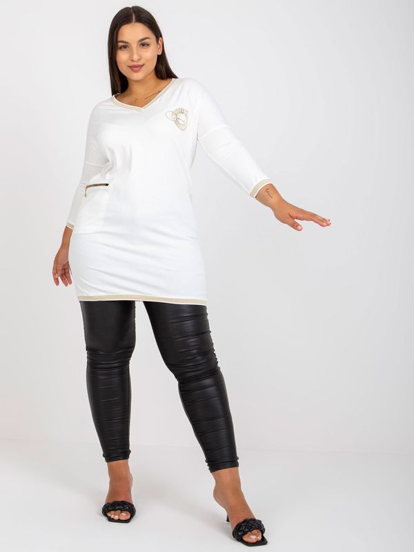 Fashionhunters White cotton tunic larger size with V-neck