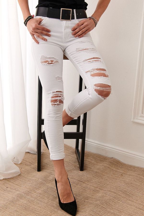 FASARDI White denim jeans with holes
