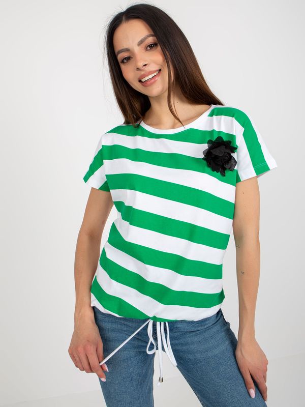 Fashionhunters White-green lady's striped blouse with flower