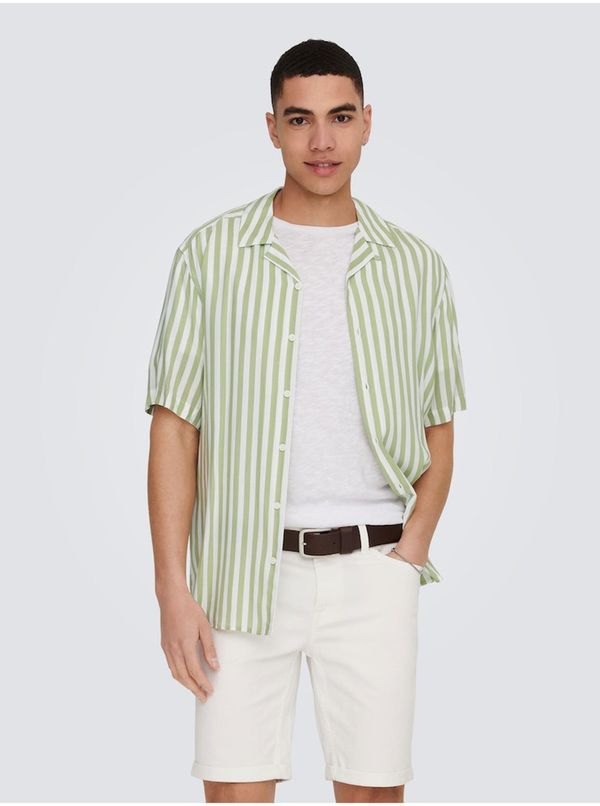 Only White-green Men's Striped Short Sleeve Shirt ONLY & SONS W - Men's