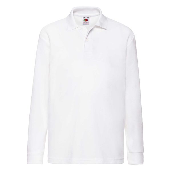 Fruit of the Loom White Long Sleeve Polo Shirt Fruit of the Loom