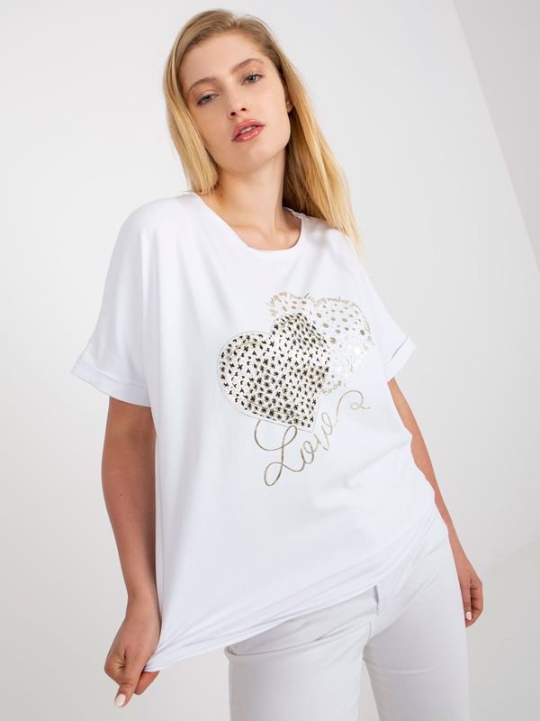 Fashionhunters White loose T-shirt of larger size with print
