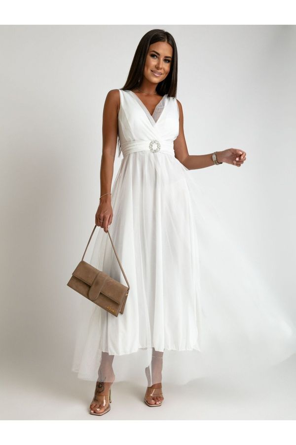 FASARDI White maxi dress with tulle