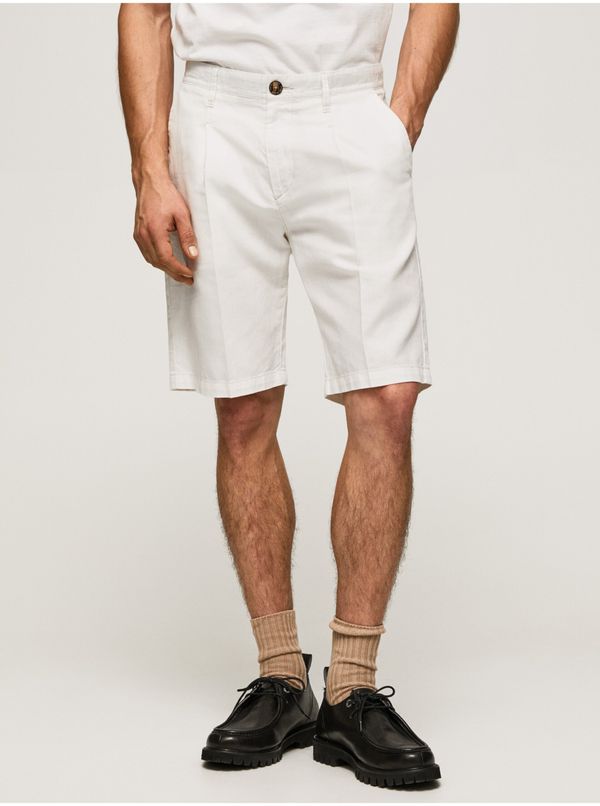 Pepe Jeans White men's shorts with linen blend Pepe Jeans - Men's