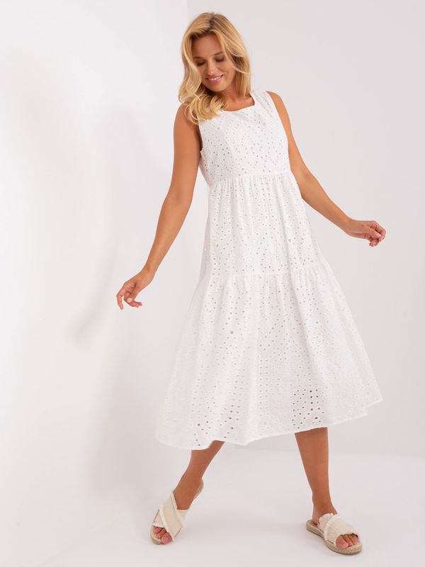 Fashionhunters White openwork dress with ruffle OCH BELLA